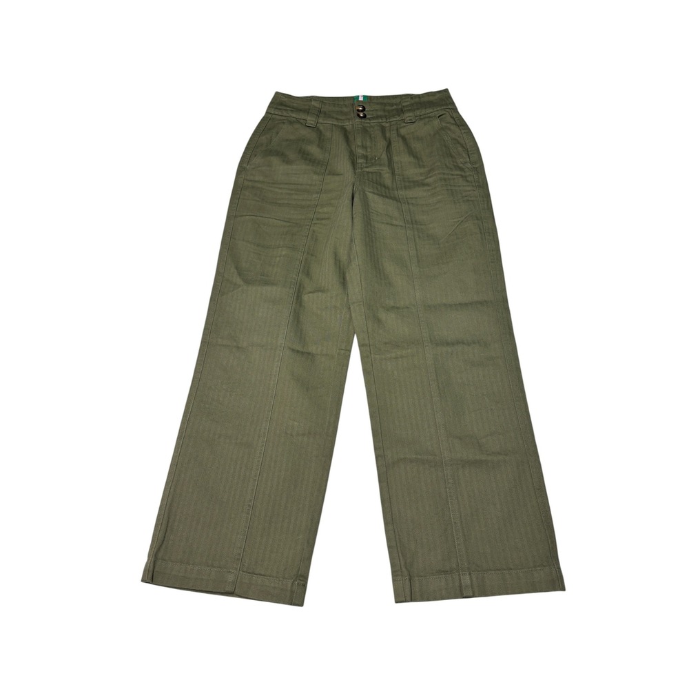 Boden Olive Green Herringbone Straight Leg Chino Trousers Womens 4P 28X25